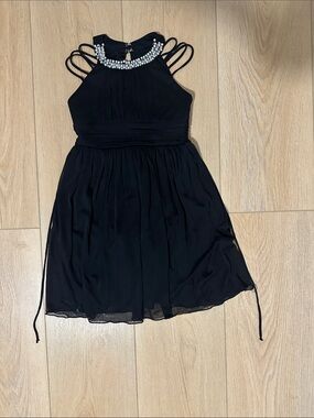Girls Black Beaded Halter-Style Formal Dress